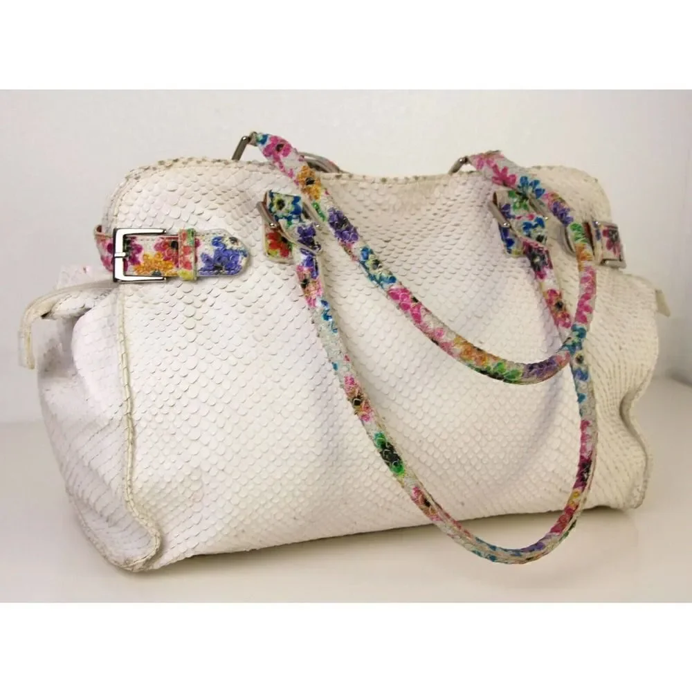SONDRA ROBERTS SNAKE EMBOSSED WHITE GENUINE LEATHER HOBO TOTE SHOULDER BAG PURSE - Picture 2 of 11